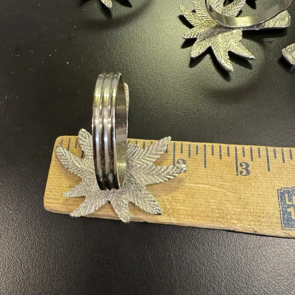 Silver Palm Tree Napkin Holders w Rings Pewter Set of 6 Beach‎ Hawaiian Themed